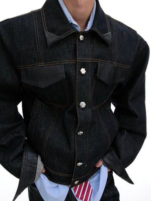 Indigo Denim Leather-Panel Suit - product image 3