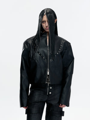 Cropped Matte Faux Leather Rivet Jacket - product image 1