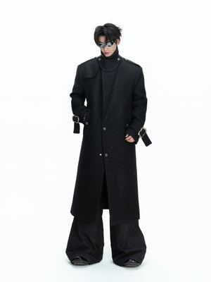 Black Sequin Wool-Blend Long Coat - product image 1
