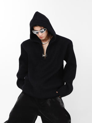 Relaxed Hooded Knit Sweater - product image 3