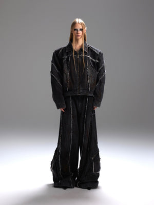 Black Distressed Wide-Leg Denim Pants - product image 1