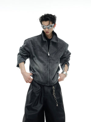 Cropped Washed Rivet Denim Jacket - product image 3