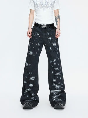 Distressed Rivet Wide-Leg Jeans - product image 5