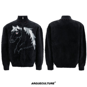 Asymmetric Horse-Embroidered Zip Cardigan - product image 5
