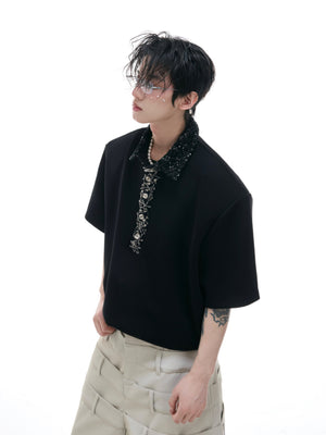 Sequined Square-Neck Polo T-Shirt - product image 1