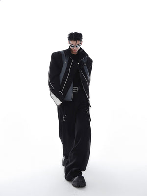 Patchwork PU Leather Cropped Jacket - product image 3