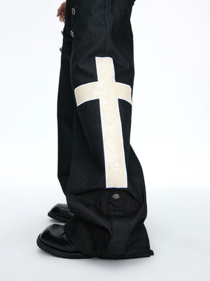 Black Cross-Detail Wide-Leg Jeans - product image 4