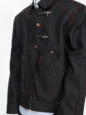 Black Raw Denim Aircraft-Buckle Jacket - product image 4