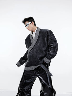 Red Asymmetric V-Neck Cotton Cardigan - product image 3