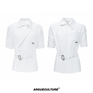 Striped Belted Short-Sleeve Shirt - variant image 7