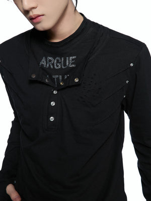 Distressed Double-Collar Henley Top - product image 1