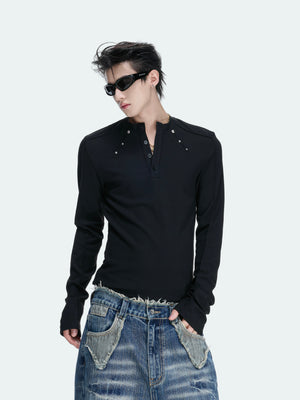 Studded Fitted Henley Long-Sleeve Top - product image 4