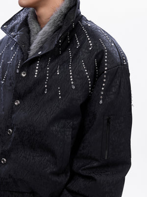 Black Rhinestone Cropped PU Jacket - product image 4