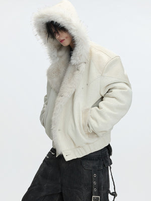Marbled Faux Wolf-Fur Collar Jacket - product image 4