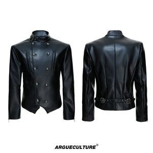 Asymmetric Red PU Leather Biker Jacket - product image 5