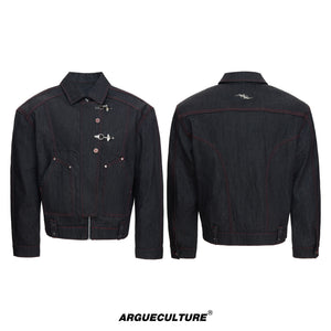 Black Raw Denim Aircraft-Buckle Jacket - product image 5
