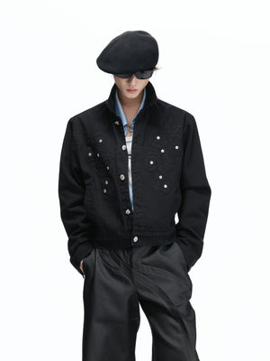Floral Embroidered Rivet Denim Jacket - product image 3