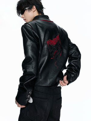 Black Red Skull Deconstructed PU Jacket - product image 1