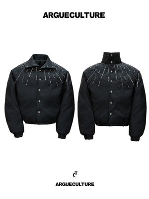Black Rhinestone Cropped PU Jacket - product image 2