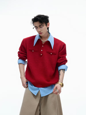 Color-Blocked Faux-Layer Knit Sweater - product image 1