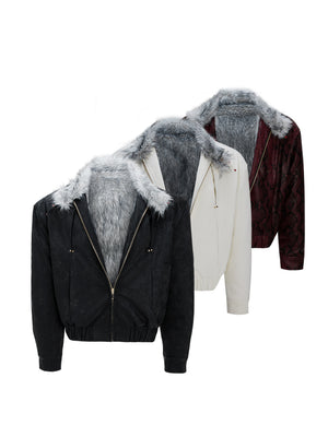 Oversized Faux Leather Fur-Collar Jacket - product image 1