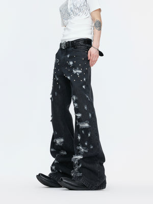 Distressed Rivet Wide-Leg Jeans - product image 1