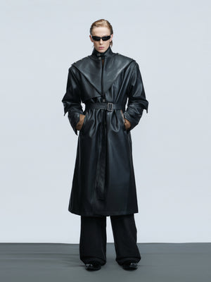 Deconstructed PU Leather Long Coat - product image 1