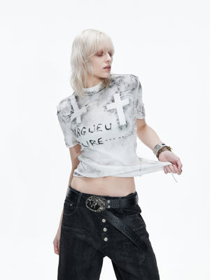 Distressed Cross Graphic Fitted T-Shirt - product image 4