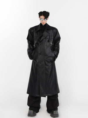 Layered PU Long Trench Coat - product image 5