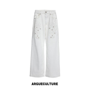 Floral Embroidered Rivet Raw Denim Jeans - product image 5