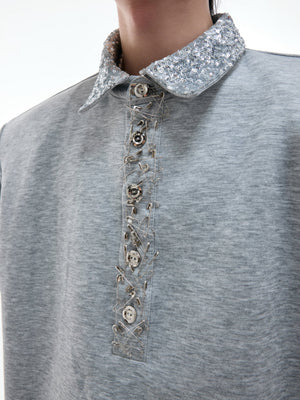 Sequined Square-Neck Polo T-Shirt - product image 4