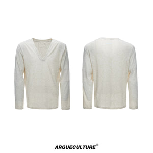 Deep V-Neck Linen-Blend Long-Sleeve Tee - product image 5