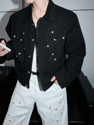 Floral Embroidered Rivet Denim Jacket - product image 1