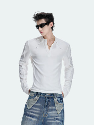 Studded Fitted Henley Long-Sleeve Top - product image 1