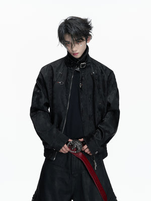 Python-Embossed Cropped Faux Leather Jacket - product image 1