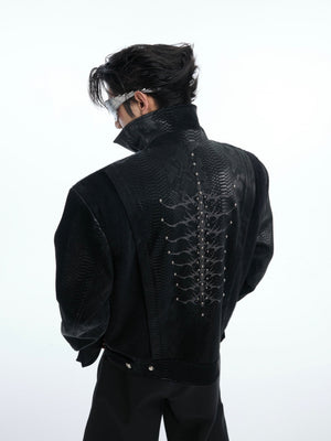 Snake-Texture PU Patchwork Jacket - product image 1