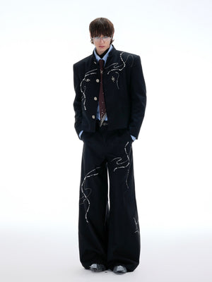 Snake Logo Pearl Chain Wide-Leg Trousers - product image 4