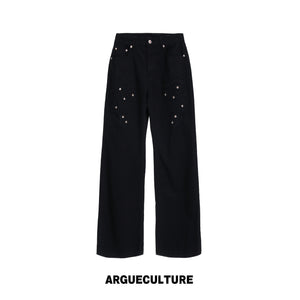Floral Embroidered Rivet Raw Denim Jeans - product image 5
