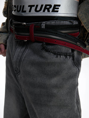 Black Red Horsehair Leather Belt - product image 5