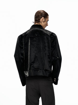 Crocodile-Texture Cropped PU Jacket - product image 2