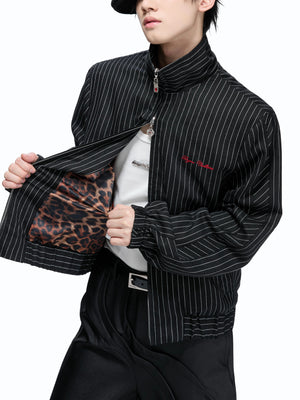 Striped Leopard-Lined Stand-Collar Jacket - product image 2