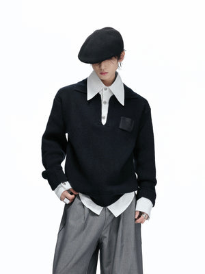 Faux-Layered Contrast Collar Knit Sweater - product image 4