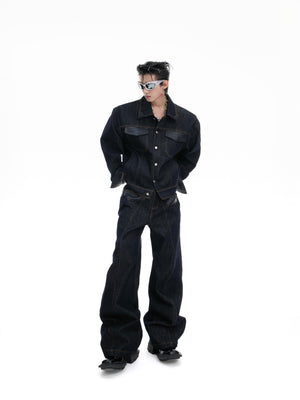 Indigo Denim Leather-Panel Suit - product image 1