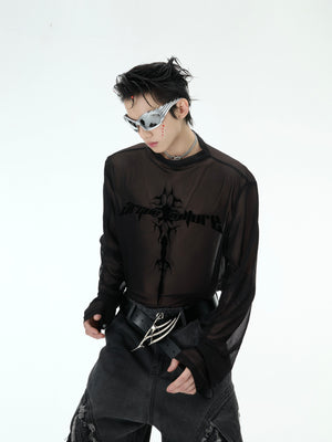 Sheer Logo Mesh Long-Sleeve Top - product image 5
