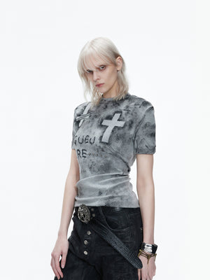 Distressed Cross Graphic Fitted T-Shirt - product image 2