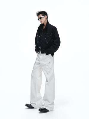 Floral Embroidered Rivet Raw Denim Jeans - product image 5