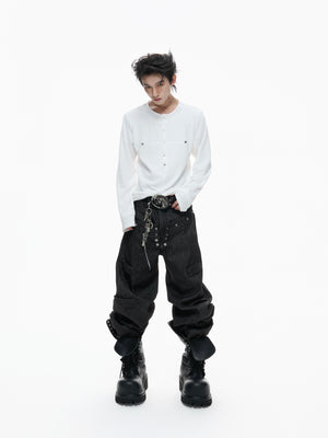 Black Raw Denim Double-Waist Jeans - product image 3