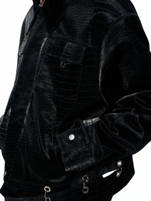 Crocodile-Texture Cropped PU Jacket - product image 3