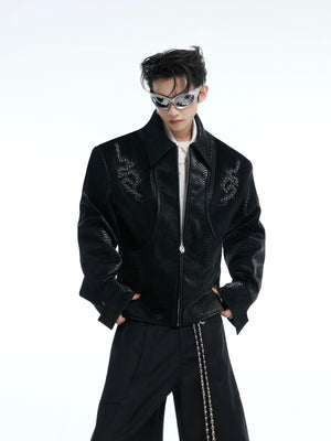Snake-Texture PU Patchwork Jacket - product image 2