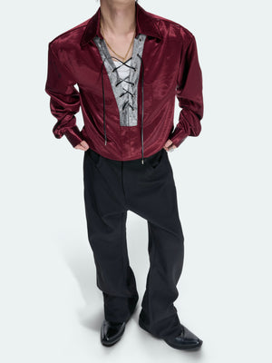 Contrast Lace-Up Satin Shirt - product image 2